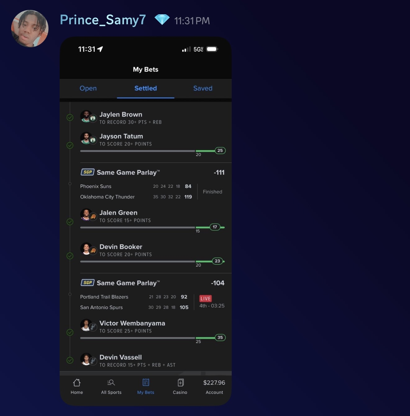 Prince_Samy7 8-leg NBA SGP+ cashed