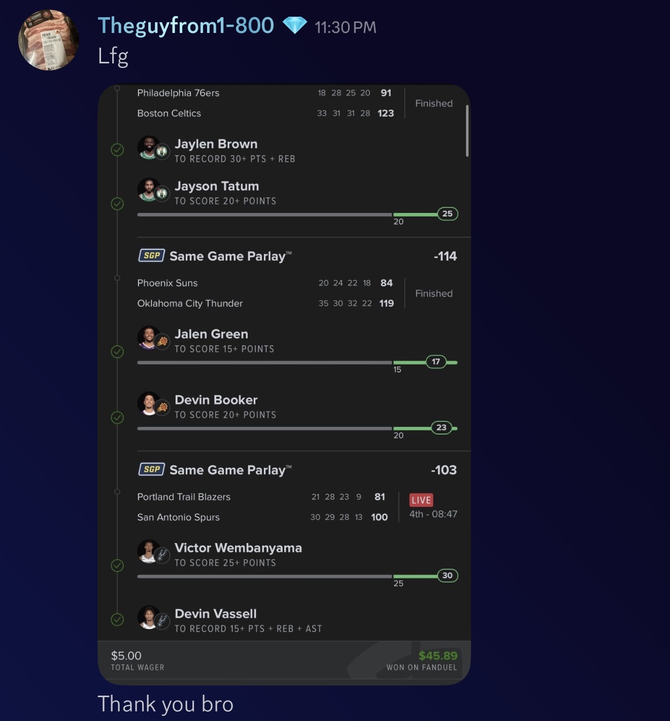 Theguyfrom1-800 8-leg NBA SGP+ cashed